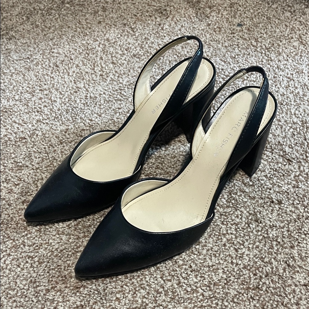 Marc Fisher Black Slingback block Heels